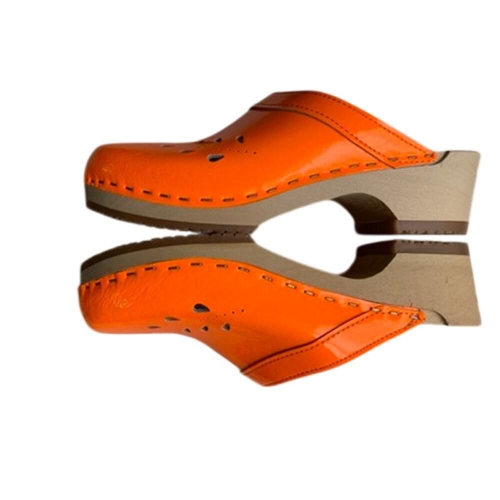 NEW Verka Swedish Clogs Neon Orange Patent Leather Size EU 37 /US 6 - 6.5 - Picture 6 of 7